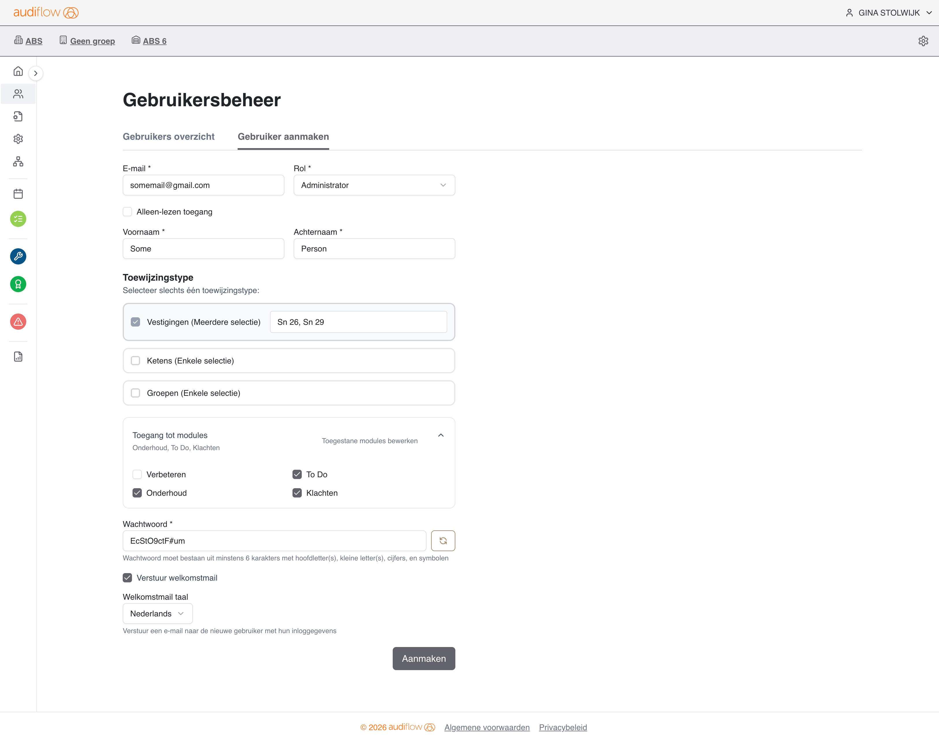 Audiflow user creation